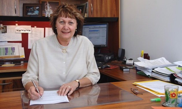 Rhonda Marriott at her desk