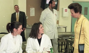 Princess Anne speaking with vet students