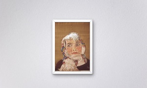 "Untitled Portrait" by Lorna Higgins, embroidery on silk, 26cm x 20cm. Donated by Mrs Rix Weaver 1974