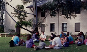 Students studying at outdoors at Murdoch University (1989)