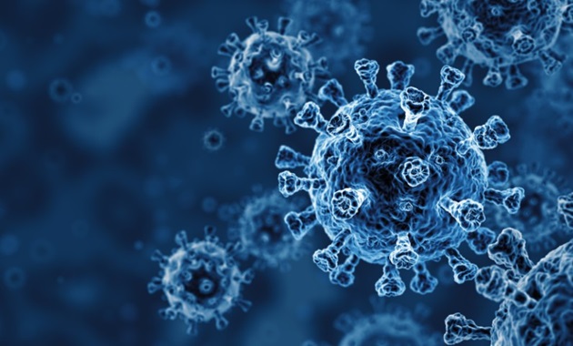 Coronavirus cells on a blue background
